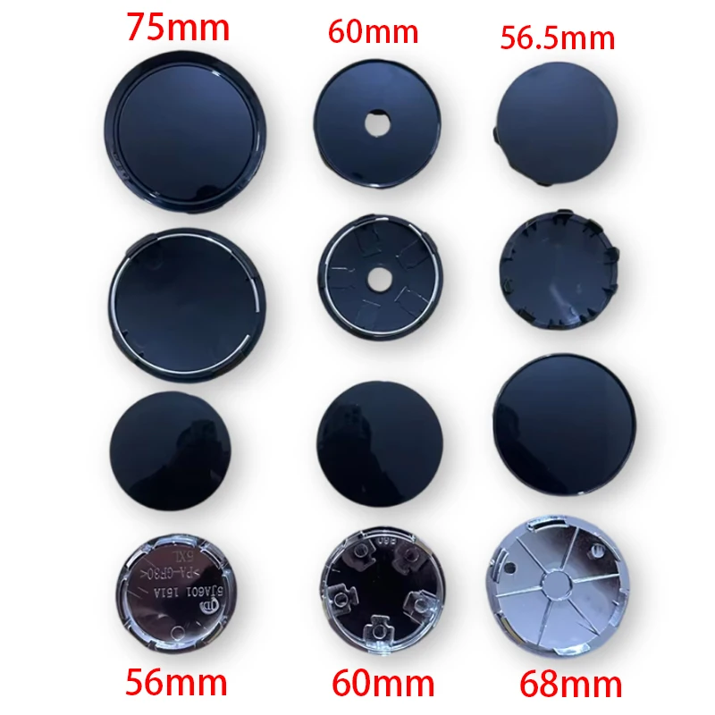 75mm 68mm 60mm 56,5mm 56mm Auto-Radnabenabdeckung aus ABS in Schwarz oder Silber, Zubehör für Radkappen und Radnaben – Detail 2