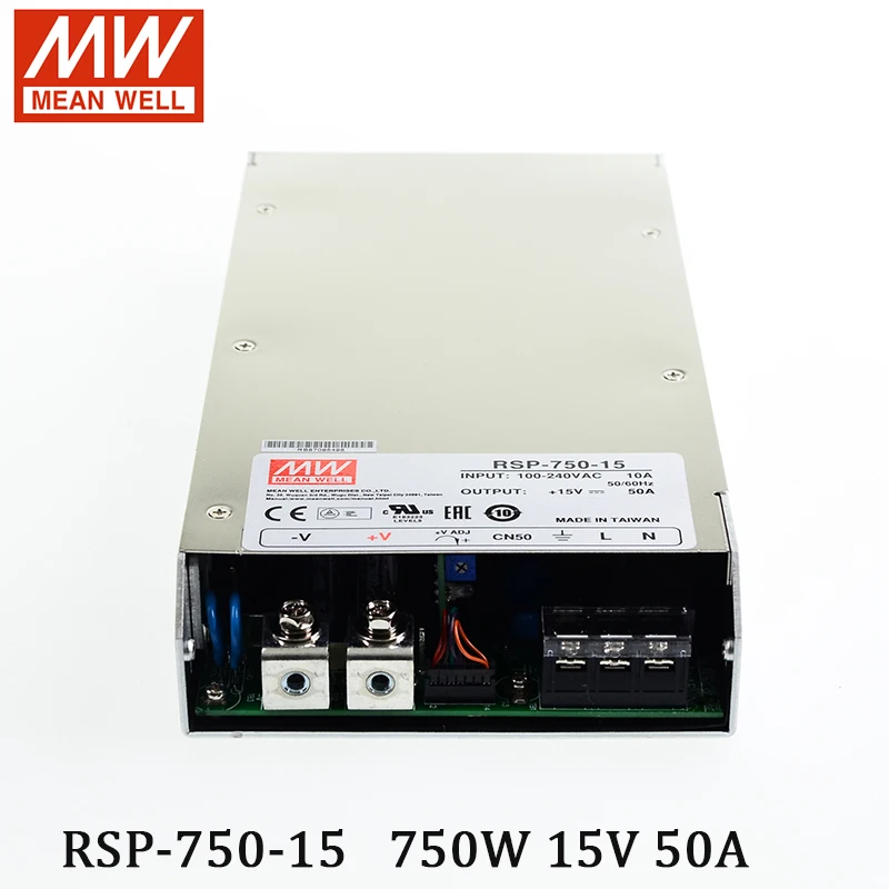 RSP-750-15 MEAN WELL Switching Power Supply 110V/220V AC to 15V DC 50A 750W Meanwell Transformer PFC programmable power supply