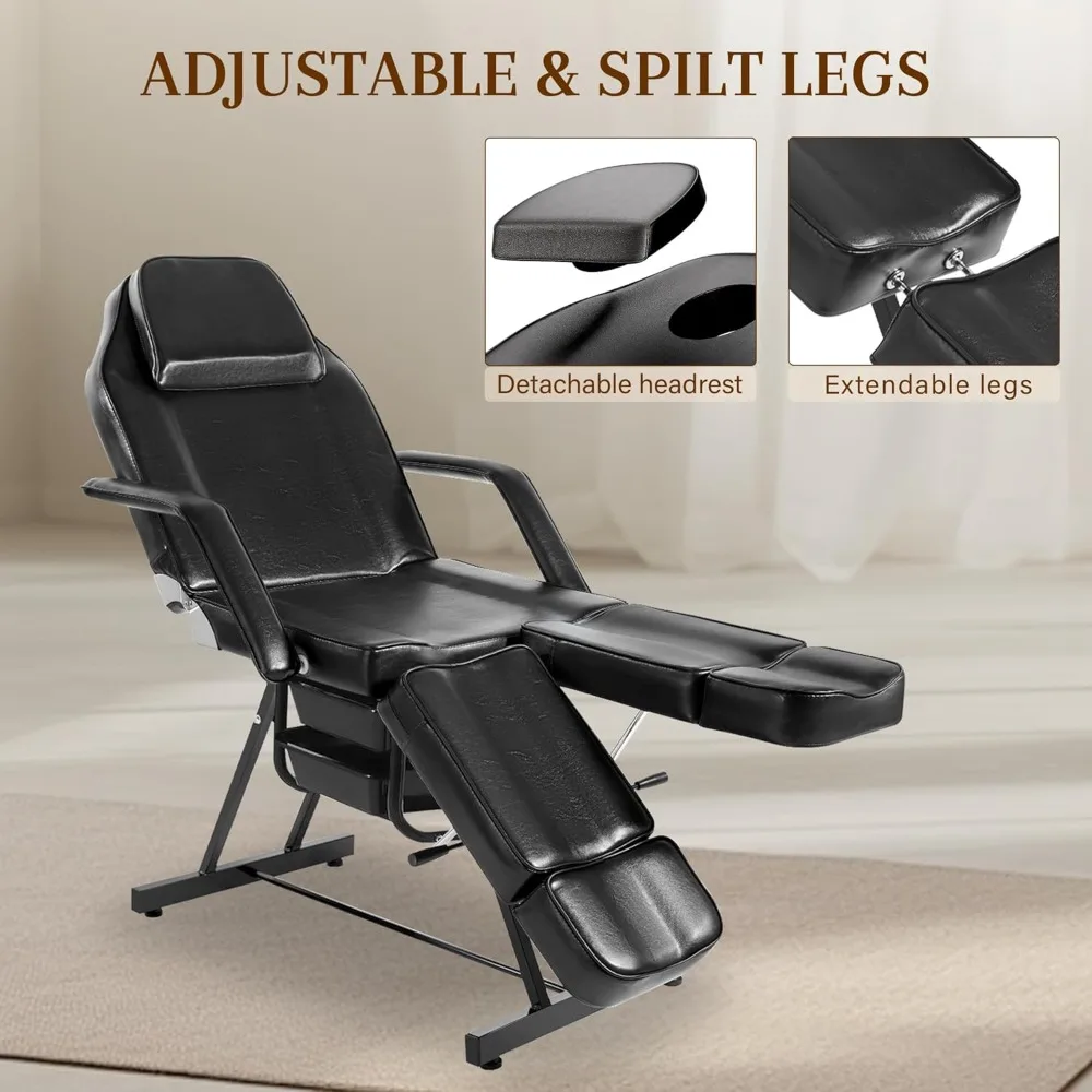 Tattoo Chair for Client, Facial Bed for Esthetician with Hydraulic Stool, Adjustable Massage Table with Split Legs Design