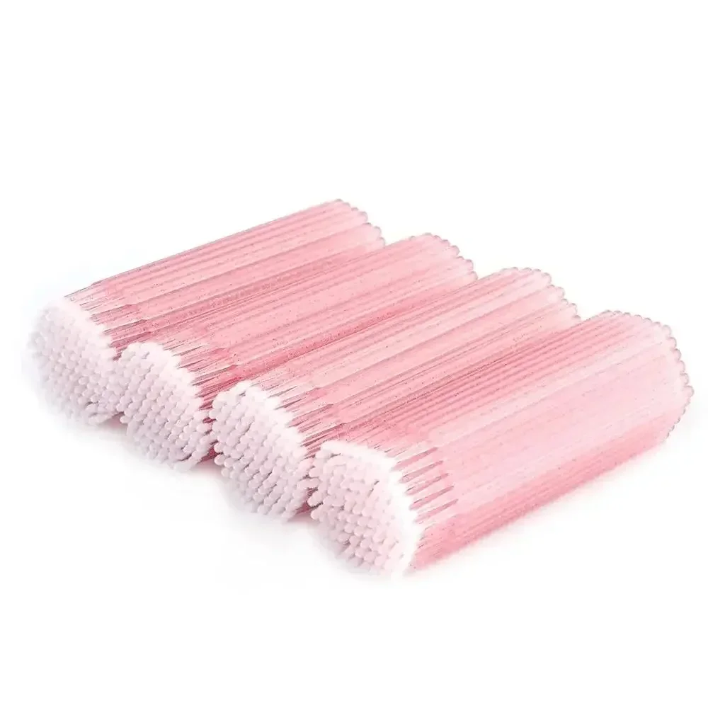 100/500 pièces baguettes rose microbrosse Extension de cils Micro cotons-tiges, Micro applicateur en cristal brosse pour cils lèvres Mascara