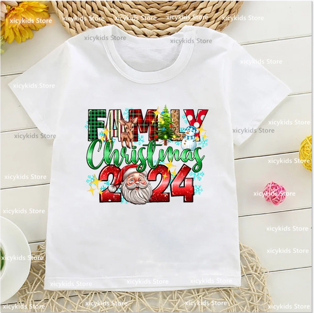 Christmas 2024 Family Tshirt  Christmas 2024 Boys T-Shirt Cute Children\'S Christmas Clothes Fashion New Year Clothes Girl Tshirt