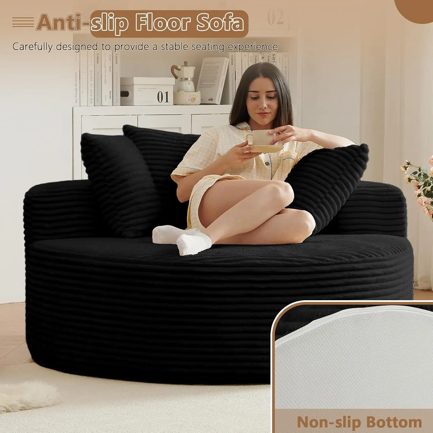 [حار بيع! ] كرسي مستدير كبير الحجم للاستراحة في الأماكن المغلقة، كرسي أريكة منجد ذو مقعد عميق على شكل سحابة كبيرة، بدون تجميع