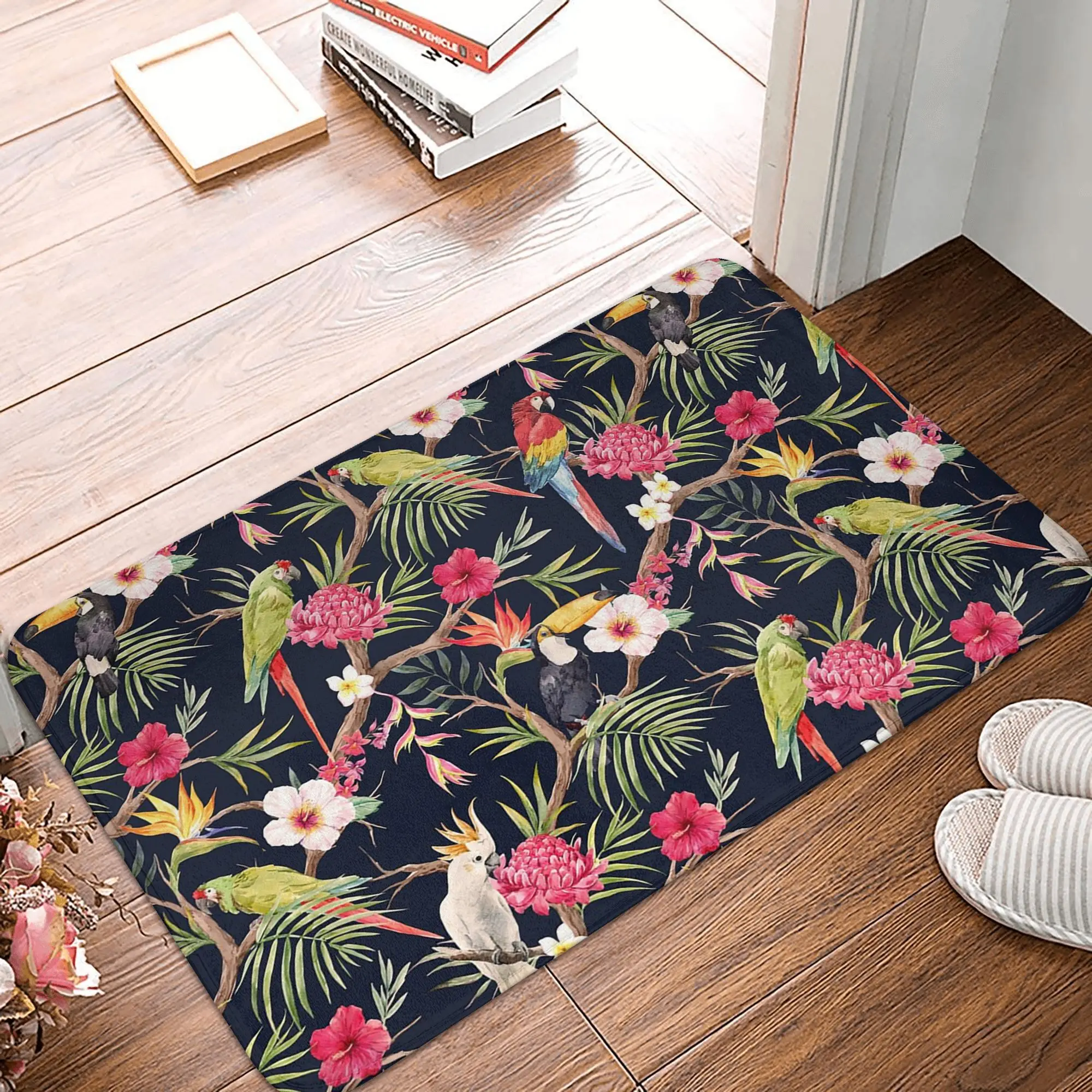 Tropical Parrot And Toucan Non-slip Doormat Floor Mat Washable Carpet Rug for Kitchen Entrance Home Bedroom Footpad Mats