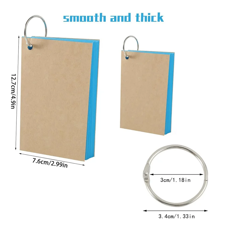 A59E-600 pièces cartes d'index multicolores cartes de révision avec 6 anneaux de reliure cartes Flash papier Kraft cartes Flash doublées enregistrement C