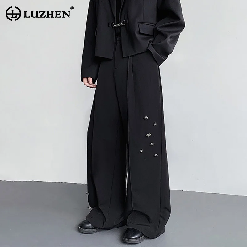 

LUZHEN Elegant Original Fold Design Loose Metal Buckle Decorate Straight Trousers Men's 2025 New Handsome Casual Pants JY3455