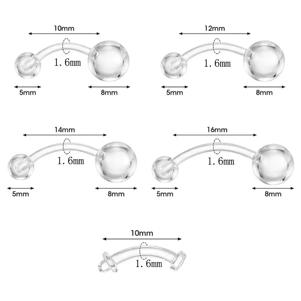 3/15Pcs Set Clear Belly Button Rings Flexible Piercing Retainers Multiple Sizes Women During Surgery Sports Work and Pregnancy