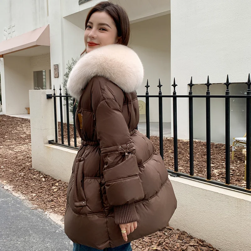 Women\'s Winter Down Jacket Puffer Coats 2024 New Thicken Big Fox Hair Collar Outerwears Fashion Mid-length Winter Coat Female