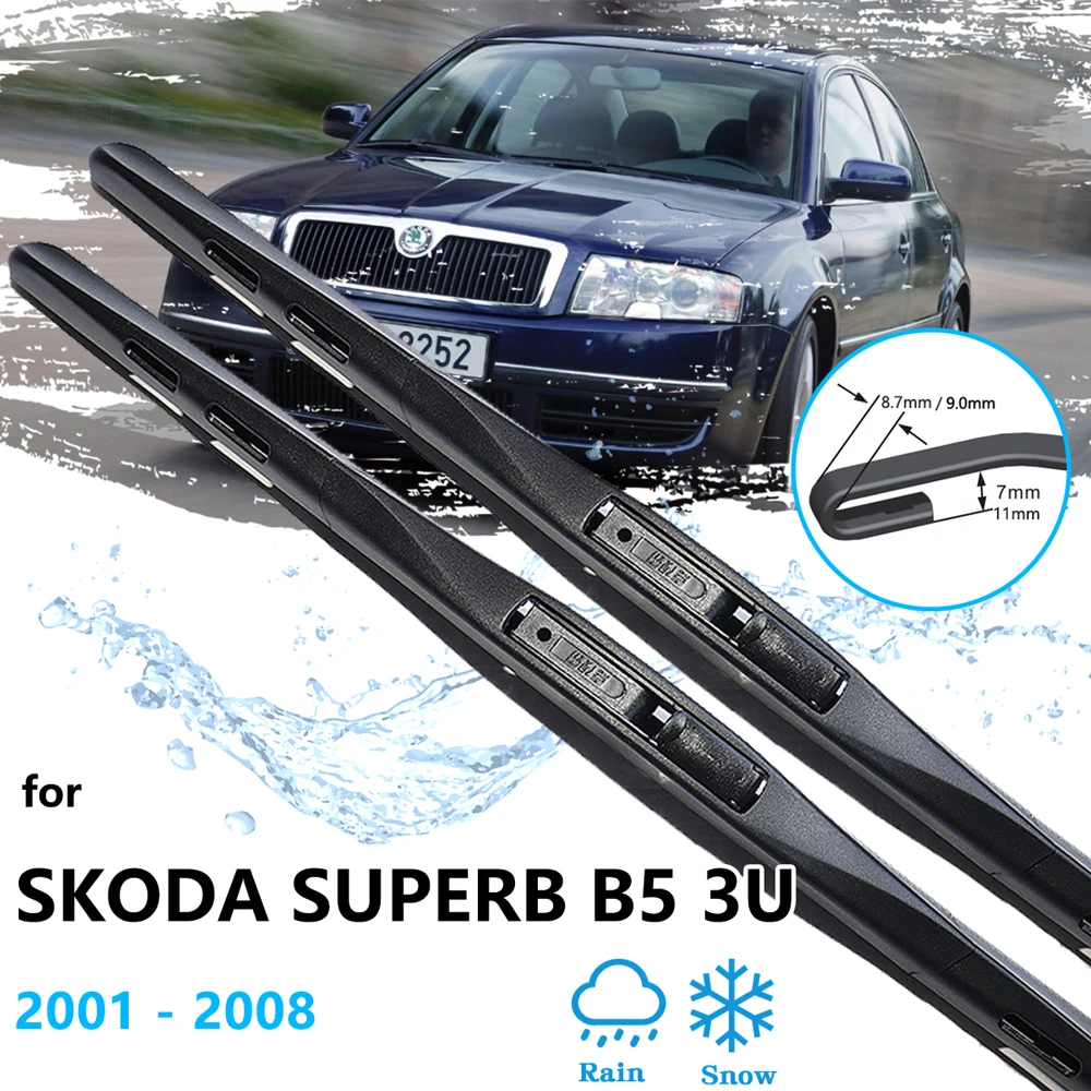 For Skoda Superb B5 3U 2001~2008 Front Window Windscreen Wipers Blades Cutter Auto Cleaning Replacement Accessories U J Hook Arm