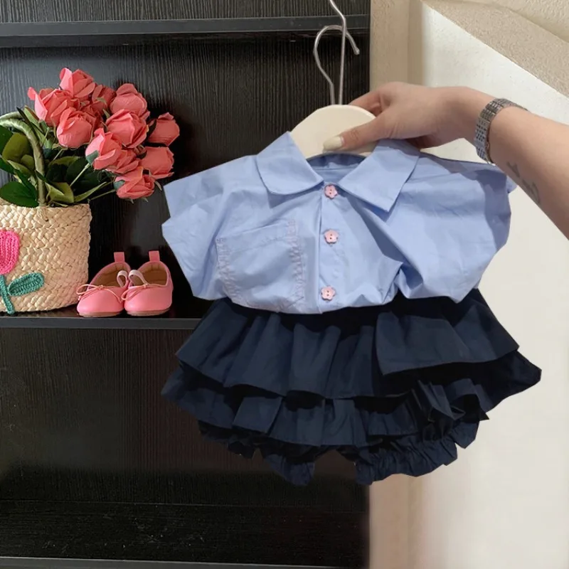 

Girls' Summer clothing 2025 New Style Baby Girl Fashion Short Sleeve Shirt Children's Flower Bud Pants Two Piece Set