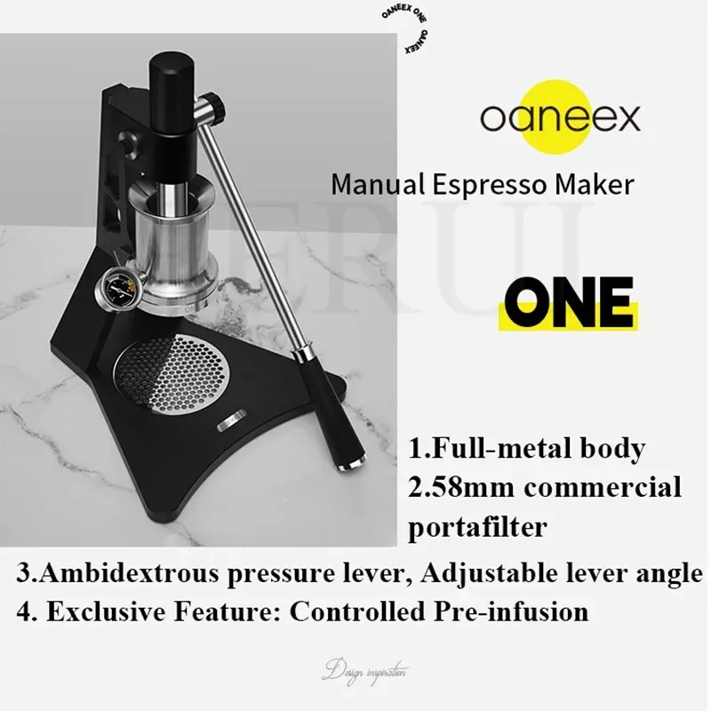 

【Best Choice】ONE Manual Espresso Maker with 58mm Commercial Portafilter Adjustable Pressure Lever Pre-infusion Full Metal