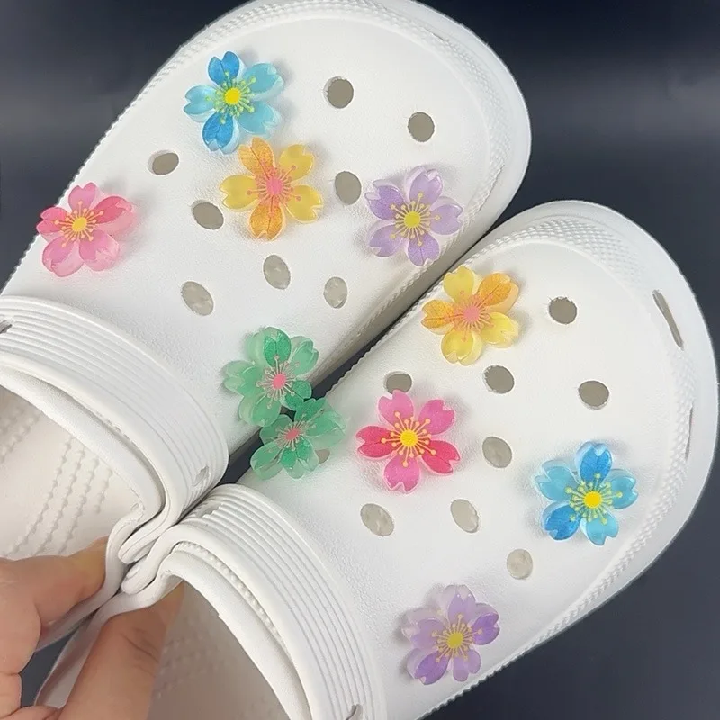 10PCS Fashion Shoe Charms Set Accessories Hole Shoe Buckle Luminous Cherry Blossoms DIY Shoes Decorations image 4