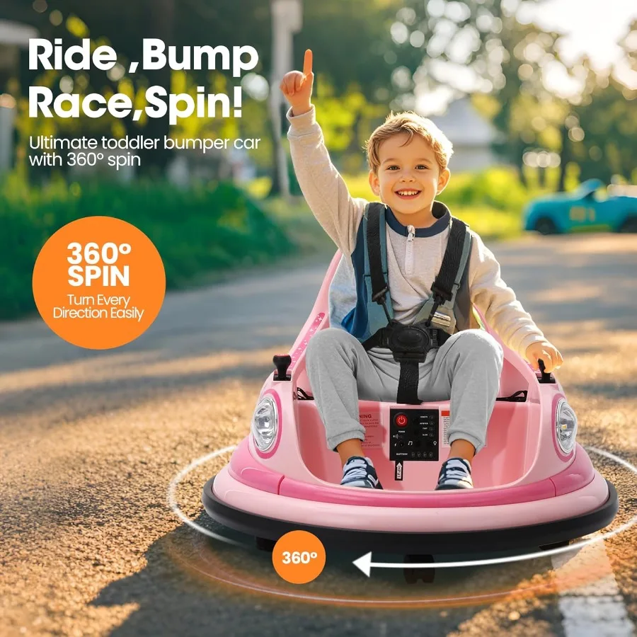12V電動バンパーカー、幼児および1.5～6歳向け、リモコン付き、DIYステッカー2枚、360度回転ライト付き、Sサイズ
