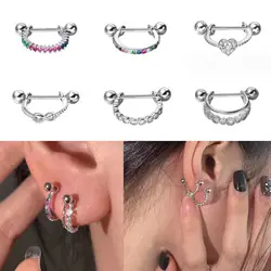 Jewelry Accessories CZ Earrings Piercing Jewelry Silver Color Cartilage Helix Screw Back Earrings Party Daily Wear