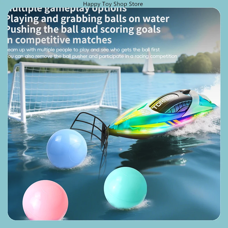 HJ819T 2.4G RC Boat with Ball Pusher Transparent Hull LED Light High-Speed Racing Watercraft Model RTR
