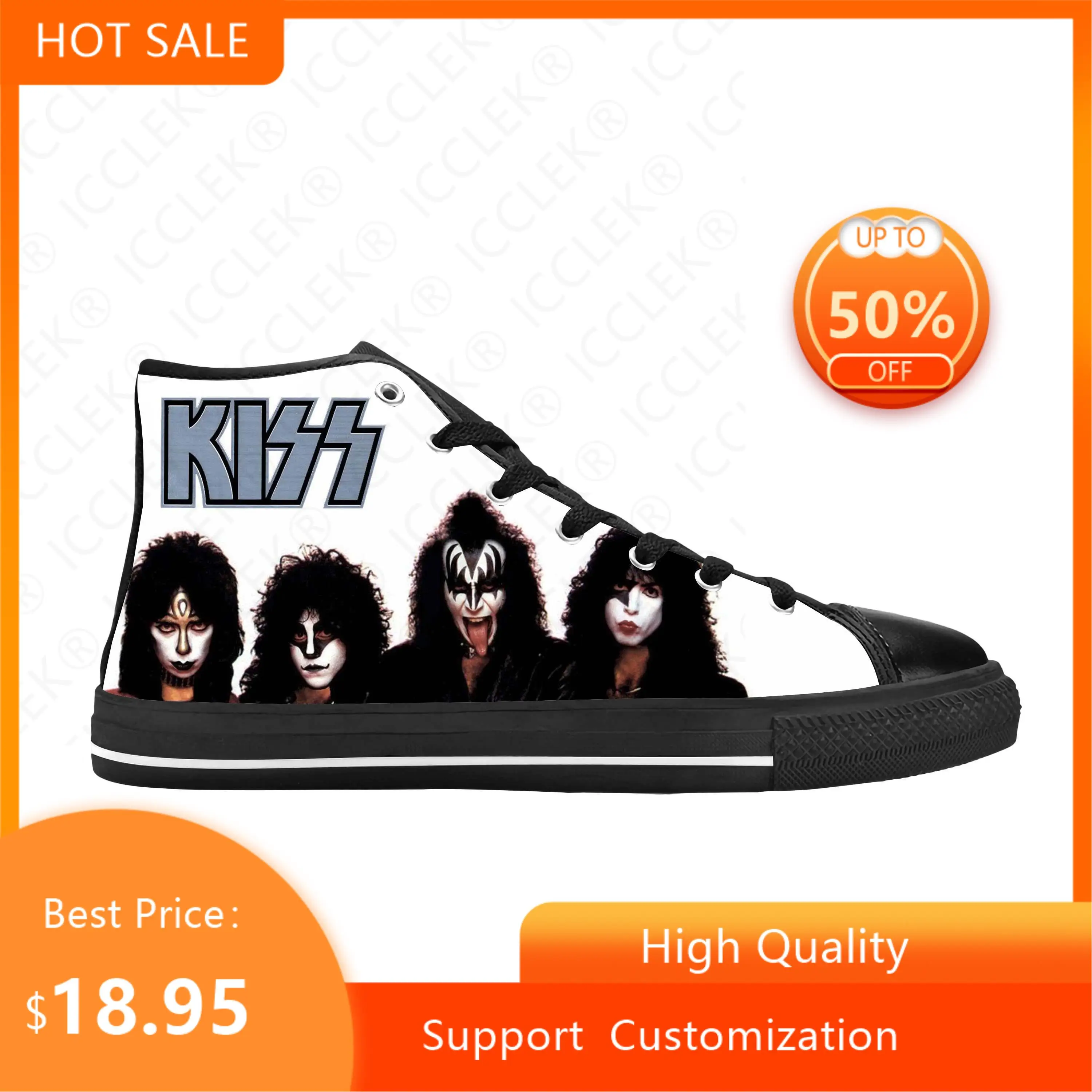 Rock Band Heavy Metal Music Singer Guitar Kiss CHigh Top Sneakers Mens Womens Teenager Canvas Sneaker Couple Shoes Custom Shoe