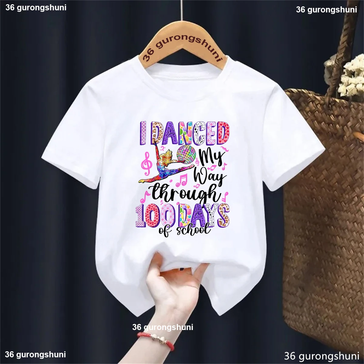 

Watercolor I Danced My Way Through 100 Days Of School Graphic Printed Tshirt Girls Music Note Leopard Kawaii Kids Clothes Tops