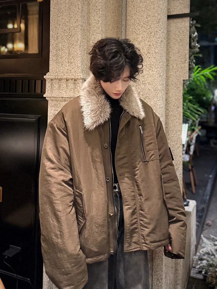 

Men's Cotton Pilot Jacket Lamb Fur Collar Removable Winter Coat Casual Fashion Urban Style Long Sleeve Zipper Closure Jacket