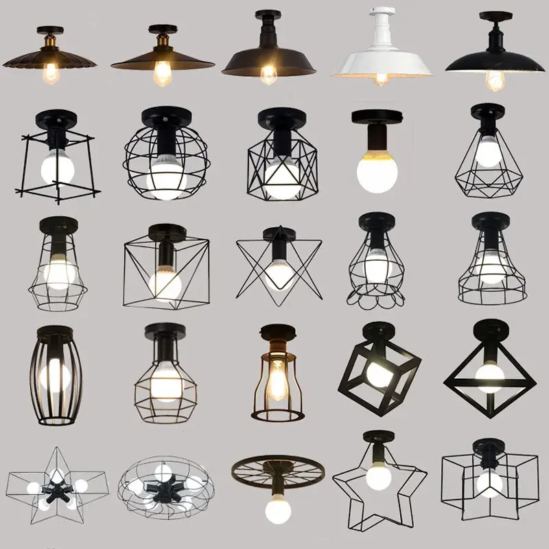 Wrought Iron Ceiling Light LED Lamp Corridor Entrance Foyer Balcony Fitting Bedroom Lamps Room Black Aisle Lighting