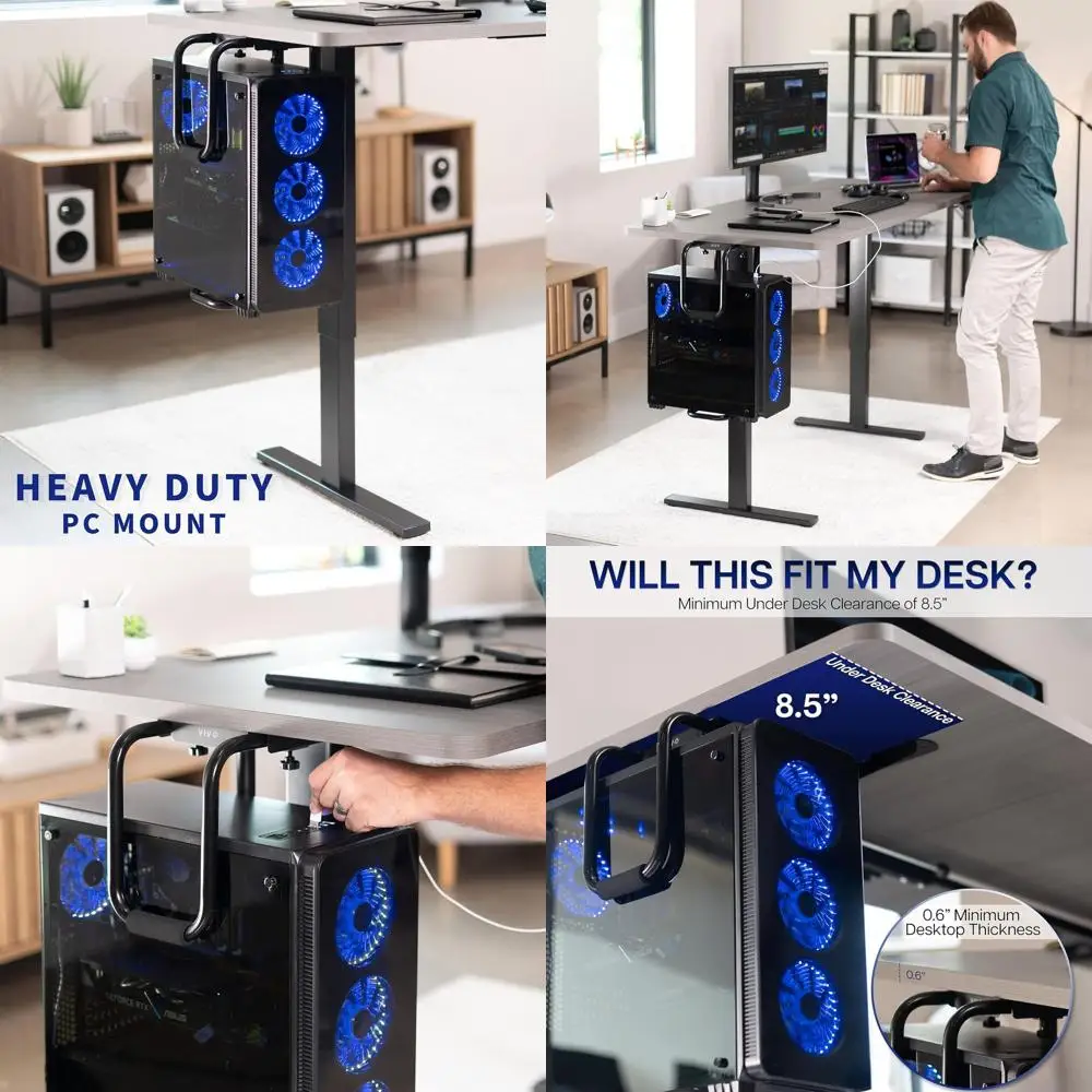 Heavy Duty Adjustable Under-Desk PC Mount, Home and Oice Computer CPU Holder with Secure Locking, Supports up to 66 lbs, Black,