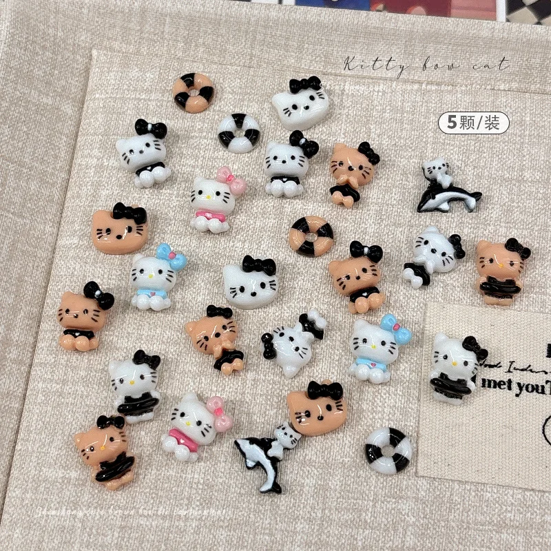 10Pcs/Lot 3D Kawaii Brown Kitty Cat Nail Charms Cartoon Resin Tanning Kitty Nail Art Decor 8-10mm Kawaii KT Cat Manicure Parts