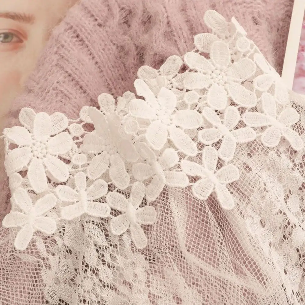 New Black Lace Blouses Long Flared Sleeve Mesh Lace Shirt High Collar Transparent Ladies Tops Summer Season