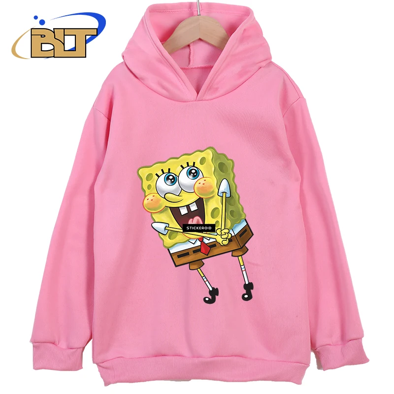 SpongeBob SquarePants Abbigliamento per bambini stampato Nuove felpe con cappuccio per bambini Abbigliamento sportivo classico Top casual rosa adatti per ragazzi e ragazze