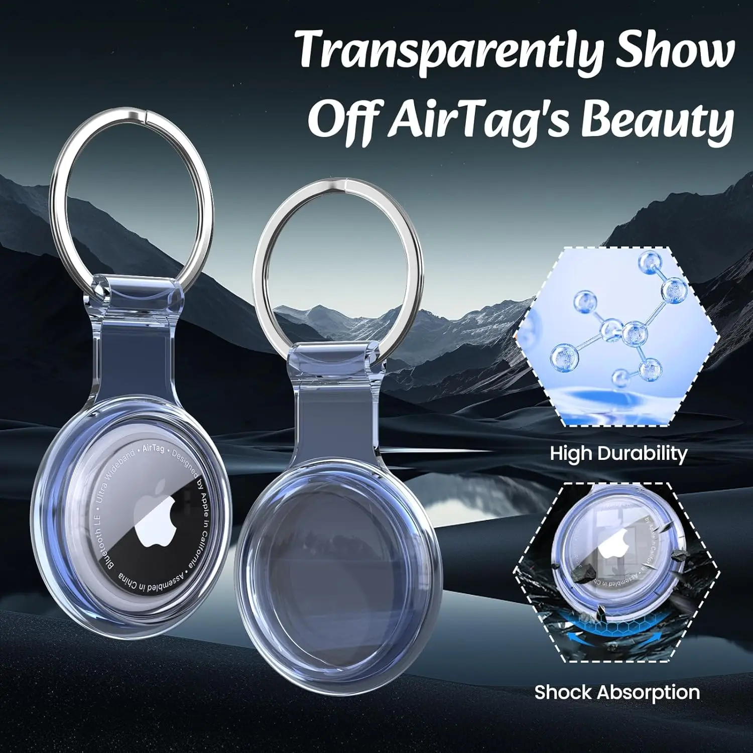 Compatible with Apple Airtag Holder, Fully Sealed Waterproof AirTag Key Ring, Coloured Transparency AirTag Case