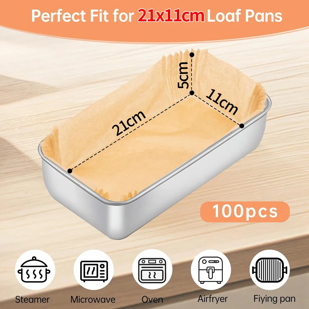 100 قطعة 21x11 سنتيمتر رغيف عموم بطانات غير عصا ورق زبدة ، آمنة للطعام المتاح للخبز/الخبز المحمص/خبز الموز/الكعك ، سهلة التنظيف