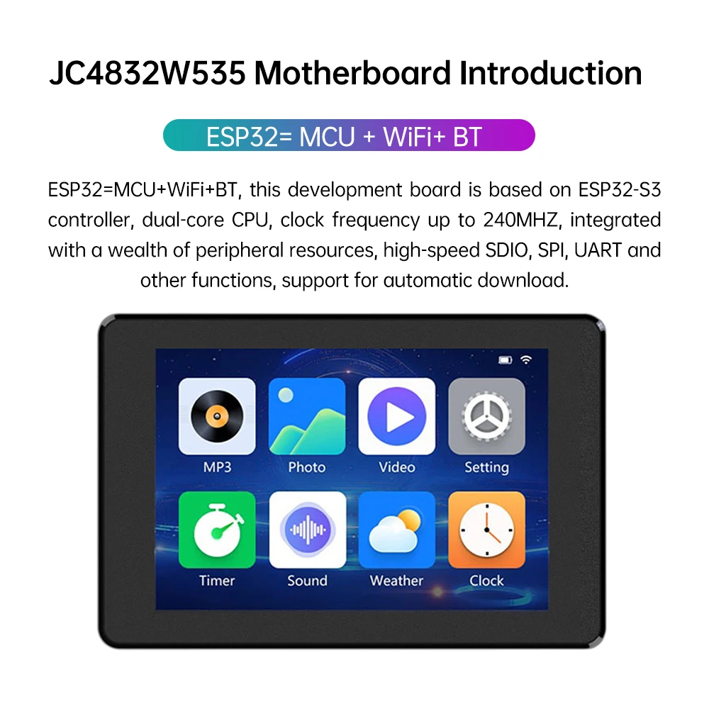 ESP32-S3 Wi-Fi and Bluetooth Development Board, 3.5-Inch Capacitive Touchscreen Module, Dual-Core CPU, 320×480
