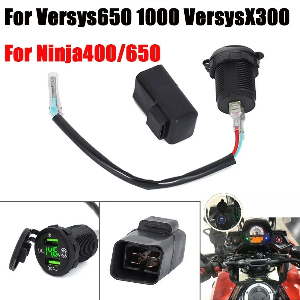 

For Versys650 1000 X300 For Ninja650 400 Quick Charge 3.0 Dual USB Charger Plug Socket Power Adapter Type-C