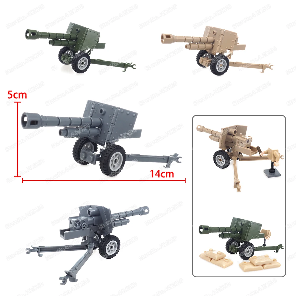 

Military Push Type Wheel Cannon Building Block Assemble Moc WW2 Weapons Scenes Figures War Model Match Child Christmas Gift Toys