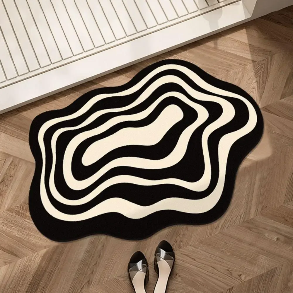 Absorbent Door Mat Bathroom Floor Mats Black Beige Floor Mats Artistic Creative Wave Oval Rugs Easy Clean Anti-fouling Floor Mat