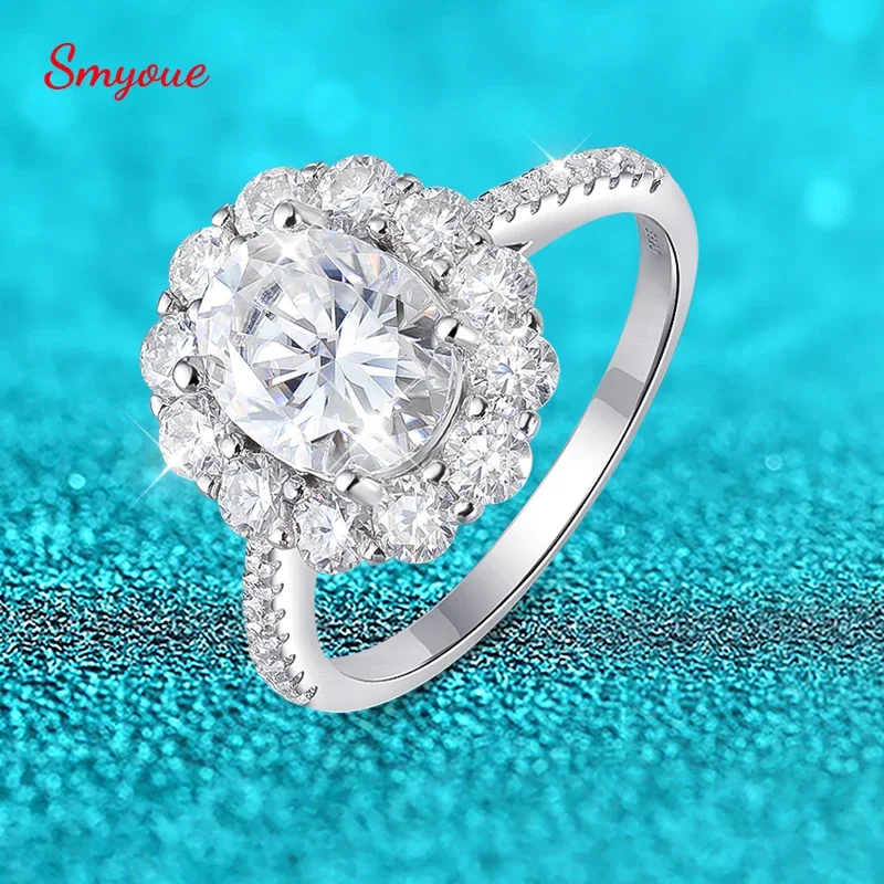 

Smyoue 3CTTW Full Moissanite Engagement Ring for Women Oval Cut Flower Sparkling Lab Diamond Wedding Band 925 Sterling Silver