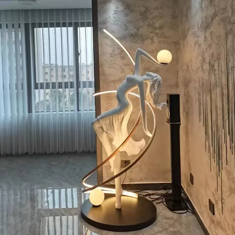 Modern Creative Figure Dancer Art Fiberglass Floor Lamp Sculpture