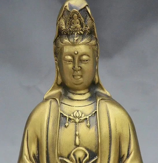 China Buddhism Bronze Vase Kwan-yin Guanyin Buddha Goddess Seat Lotus Statue