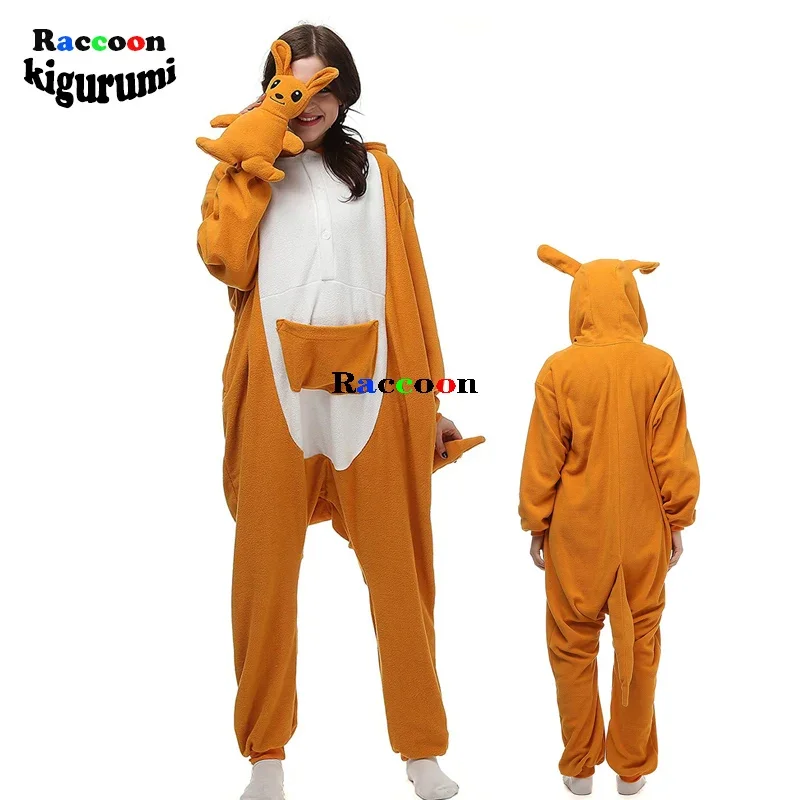 Pyjama de dessin animé kangourou pour hommes et femmes, grenouillère pour adultes, vêtements de nuit pour filles, pyjama anime, tenue d'hiver en glouton, raton laveur Kigurum, 1 pièce