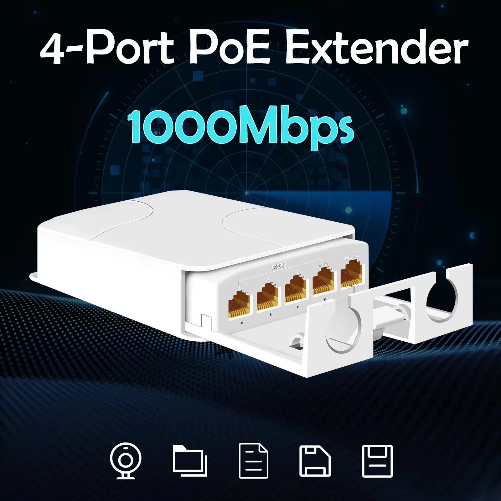 

5 Port Waterproof PoE Extender 4 Port Repeater 100/1000Mbps Outdoor Network IP55 VLAN 44-57V for PoE IP Camera Wireless AP