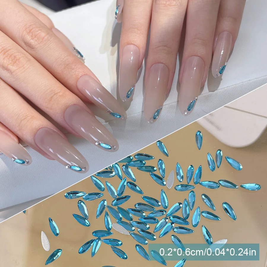 50-100pcs Lake Blue Nail Art Rhinestones Glitter ขนาดผสม 3D แก้วคริสตัลเงาเล็บเพชรสําหรับ DIY ตกแต่งเล็บ