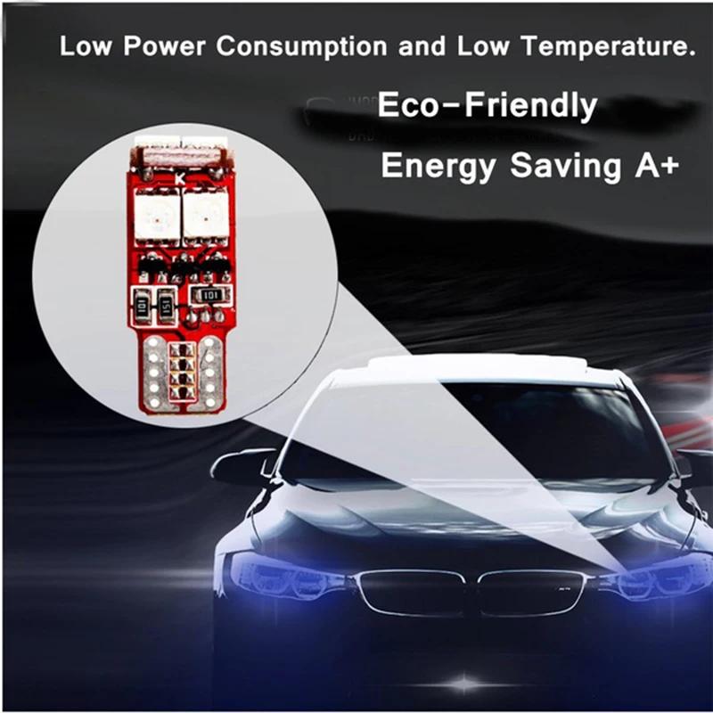 2ชิ้น W5W T10 LED RGB ไฟควบคุมระยะไกลไฟแสดงสถานะหลอดไฟภายในรถลิ่ม