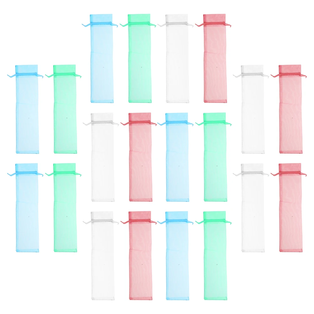 

20pcs 6x26cm Organza Gift Bags Durable Transparent Fan Sleeves Candy Holders Drawstring Pouches Party Wedding Accessories
