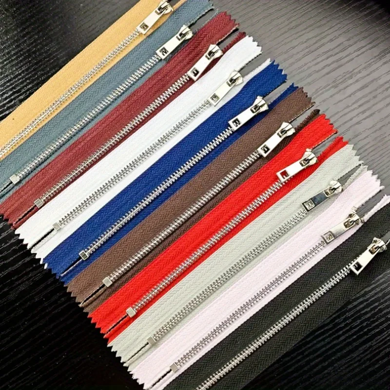 10pcs3#15cm-30cm Metal zipper Silver teeth closed tail, smooth titanium alloy Y teeth bag pocket leather bag short zipper