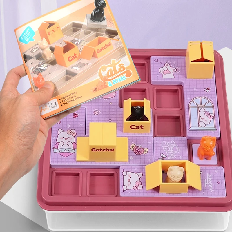 Rompecabezas de gato oculto, juego de mesa de desafío, caja Express de gato, desafío, planificación espacial para niños, entrenamiento de pensamiento lógico, juguete de escritorio