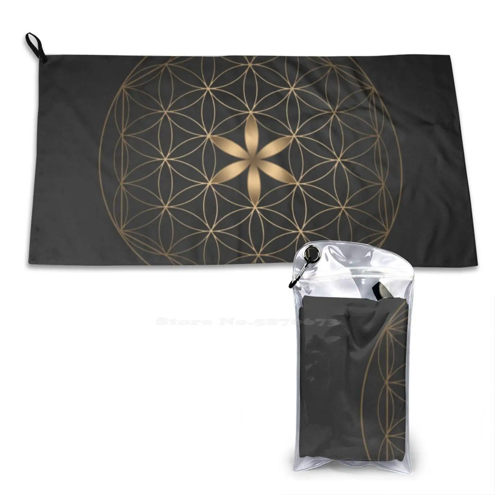 The Flower Of Life Soft Microfiber Fabric Face Towel Sacred Geometry Flower Of Life Gold Black Circle Travel Consciousness Boho