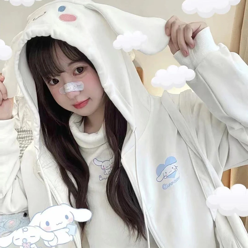 Sanrio Cinnamoroll Kuromi Melody Sweater Pompom Purin Lolita Coat Girl Women Sweet Hooded Spring Autumn Cosplay Thin Style Warm