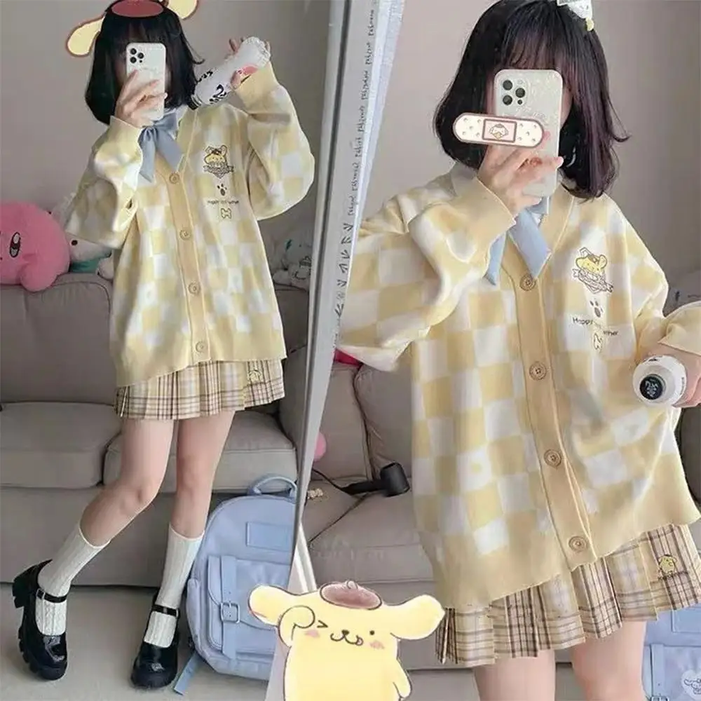 Kuromi My Melody Pom Pom Purin Cinnamoroll Sanrio свитер с вышивкой, женский трикотаж, осенне-зимний новый кардиган, свитер