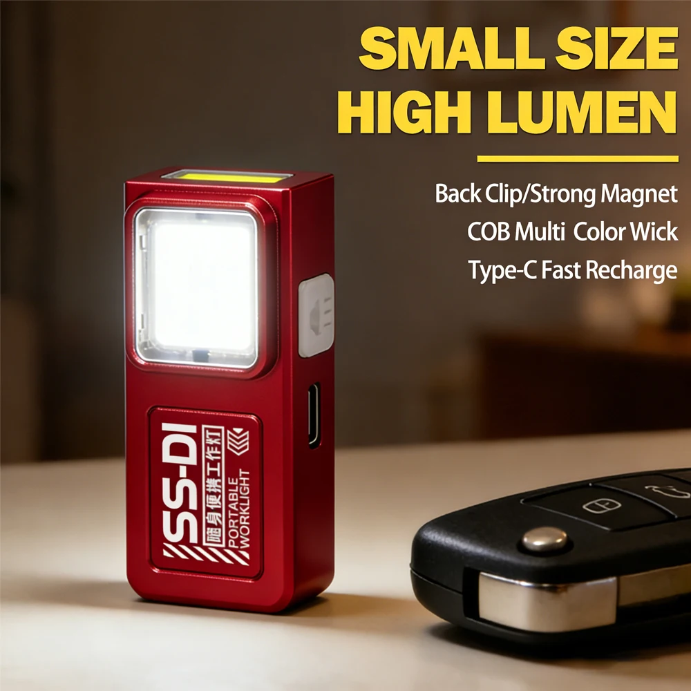 LED COB Mini Flashlight USB Rechargeable Lamp Torch Portable Working Light with Magnet Outdoor Emergency Hiking Fishing Lantern