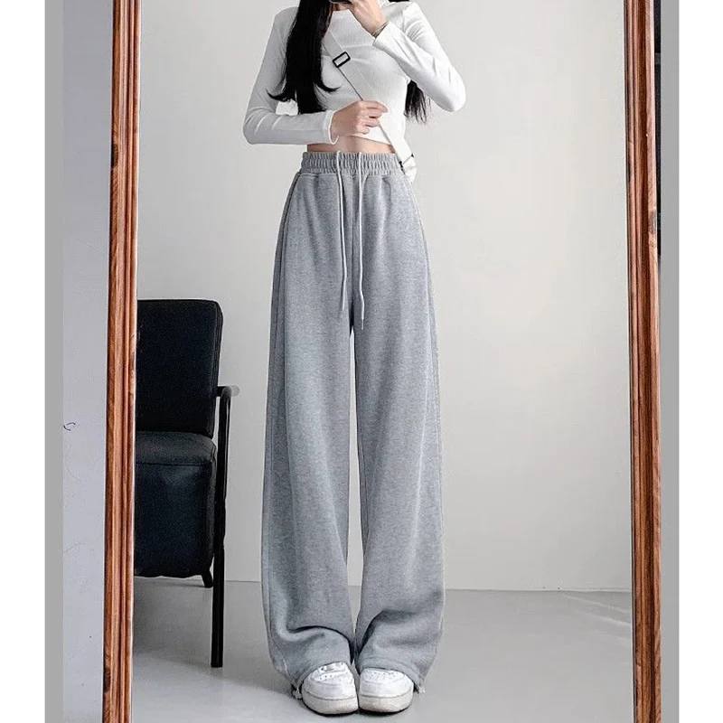 2025 موضة بنات فضفاض الصلبة بنطال ذو قصة أرجل واسعة أنثى الكورية عالية الخصر الرباط بنطلون سيدة سراويل أنيقة كلاسيكية #3