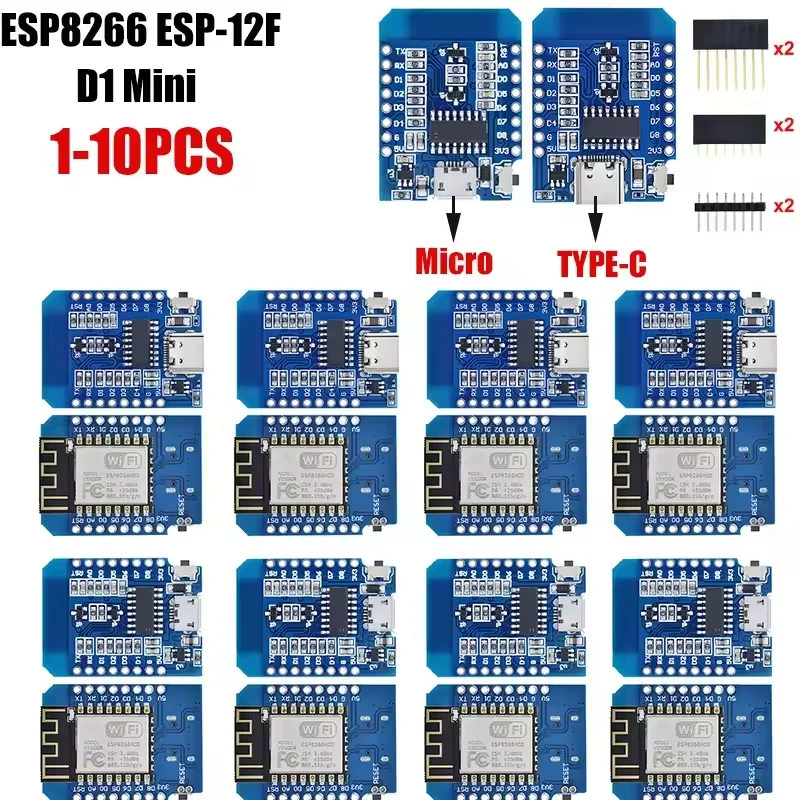 1-10 قطعة ESP8266 D1 لوحة تطوير واي فاي صغيرة TYPE-C/مايكرو ESP-12F CH340G V2 وحدة Wemos D1 لوحة Nodemcu Iot الصغيرة لاردوينو