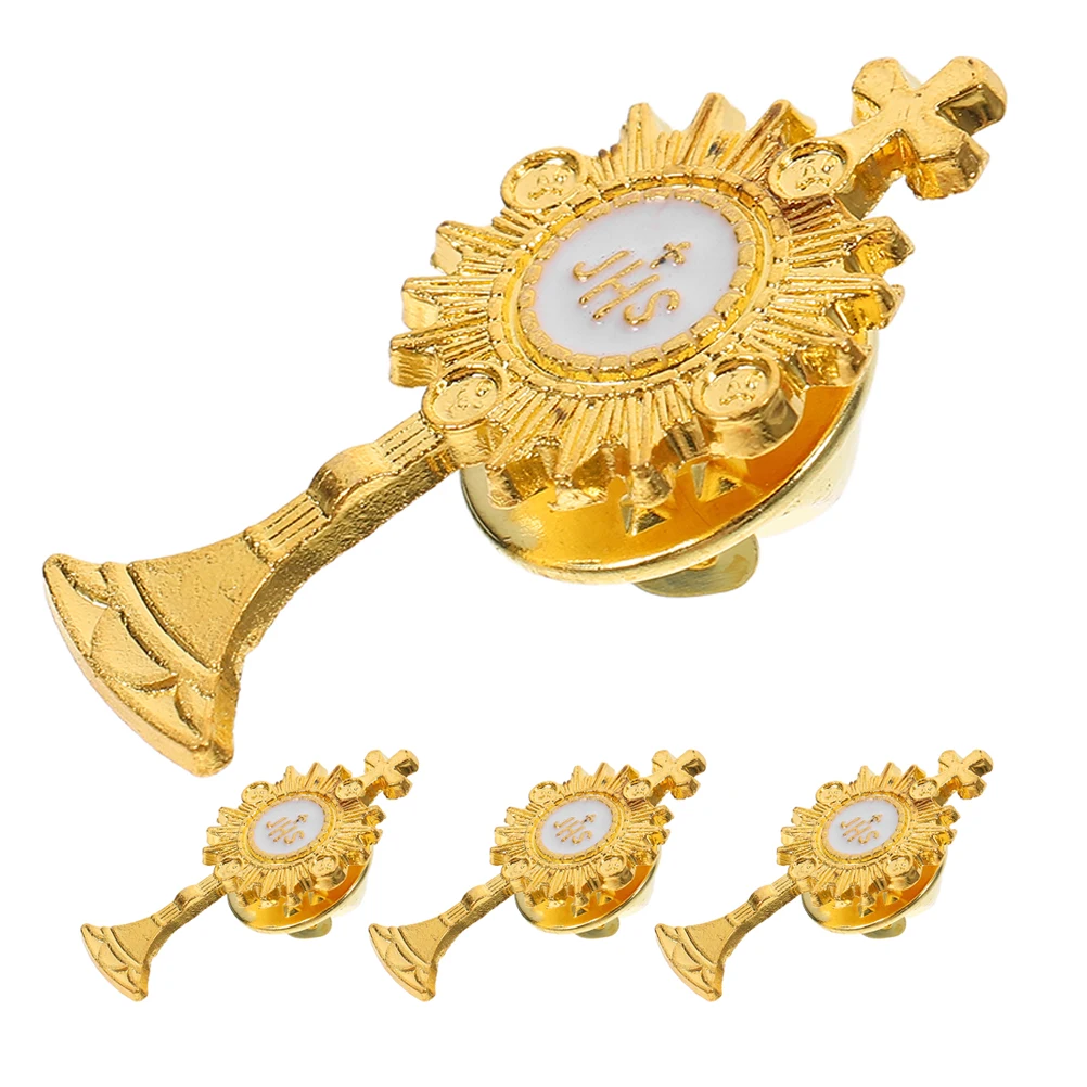 

4 Pcs Chest Button Badge Catholic Lapel Pin for Celebrations Suit Accessories Suits First Communion Zinc Alloy Man