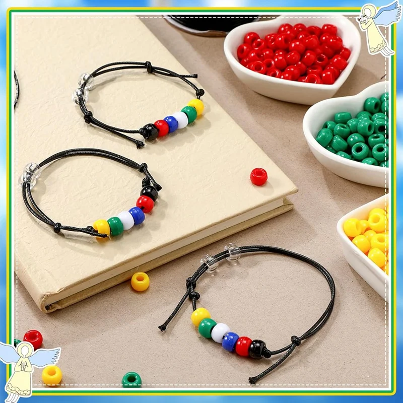 1400Pc Plan Black Red White Yellow Green Blue Clear Beads With 100 Yards Waxed Cotton Thread Cord Christian Teaching Kit